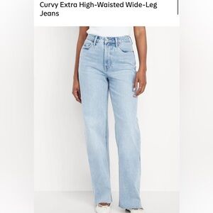 Old Navy Women's light wash Curvy Extra High-Waisted Wide-Leg Jeans size 10 LONG